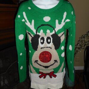 Vintage Christmas Reindeer Kelley Green sweater, size Medium